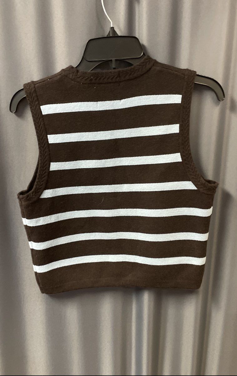 Scotch & Soda Women's Striped Cardigan Sweater Vest Dark Brown Blue Sz S