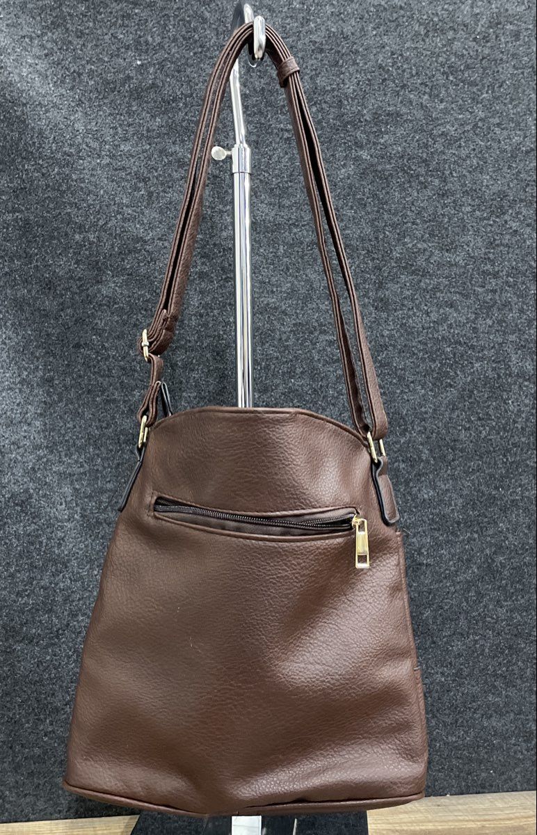 Unbranded Brown Pebbled Leather Multi-Zip Crossbody Shoulder Bag Gold Hardware