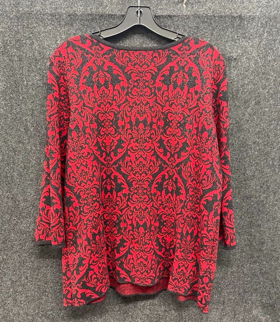 Dana Buchman Women's Red Black Damask Sequin Pullover Sweater Size XL