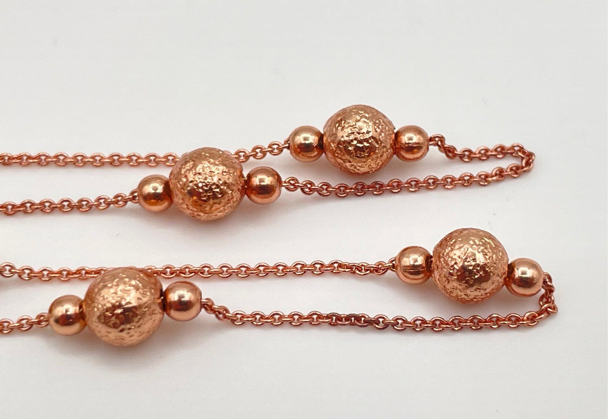 Lot Of Two 925 Sterling Silver Rose Gold Tone Beaded Ankle Bracelets 4.7g