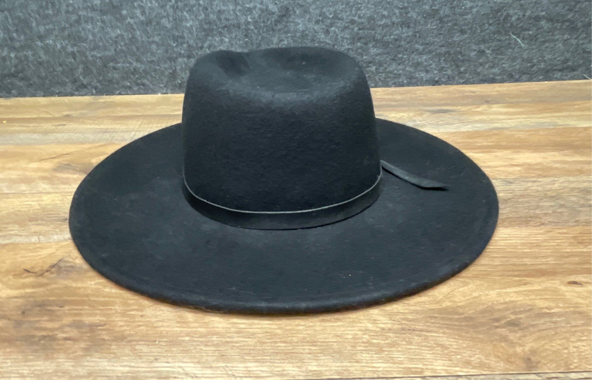 H&M Women's Black 100% Wool Wide Brim Flat Fedora Hat