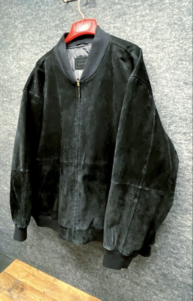 Urban Baron Men's Black Suede Bomber Jacket Quilted Lined Full Zip L