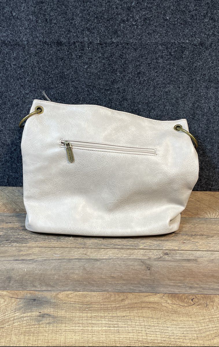 Montana West Grey Cream PU Leather Shoulder Bag Hobo Purse NWT Brass Hardware