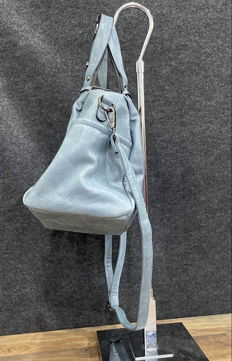 Dasein Blue Leather Studded Patchwork Satchel Crossbody Handbag Gunmetal