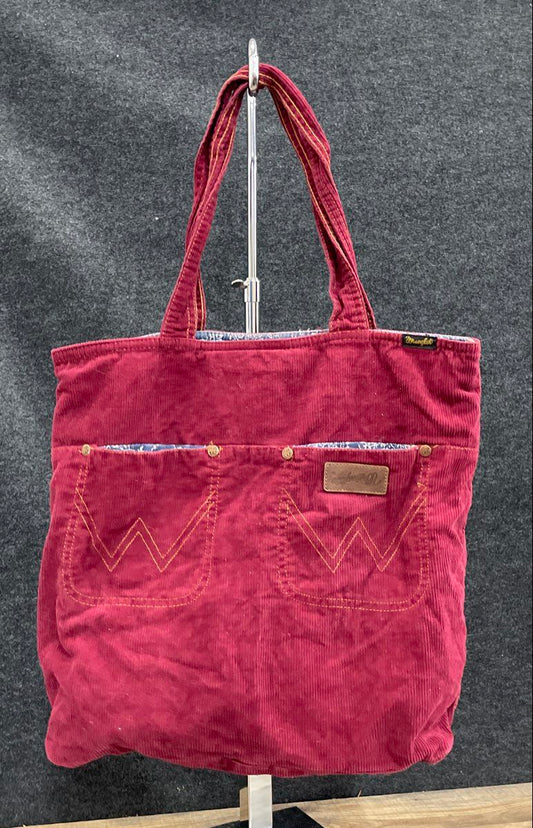 Wrangler Women's Red Corduroy Tote Bag Paisley Lining Front Pockets