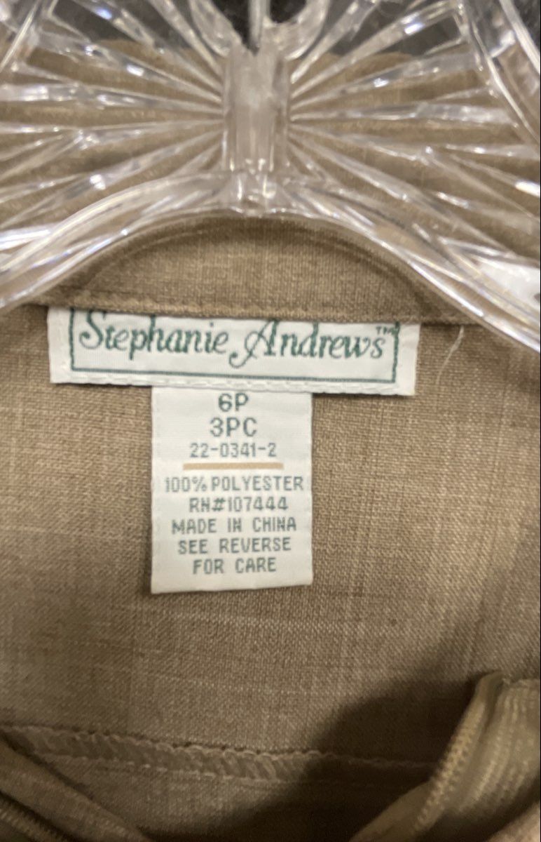 Vintage Y2K Stephanie Andrews Women's 3-Piece Pant Suit Set Beige Tan Sz 6P