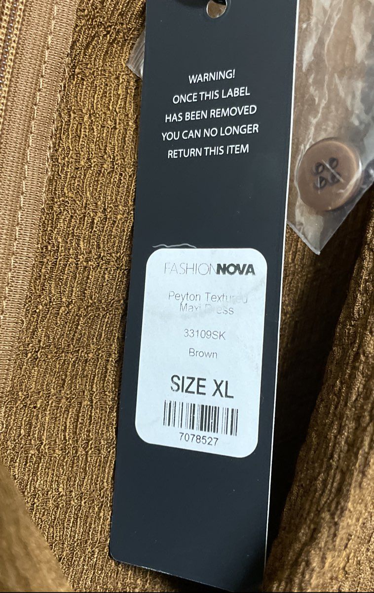 Fashion Nova Women's Peyton Textured Maxi Dress Brown Long Sleeve XL NWT