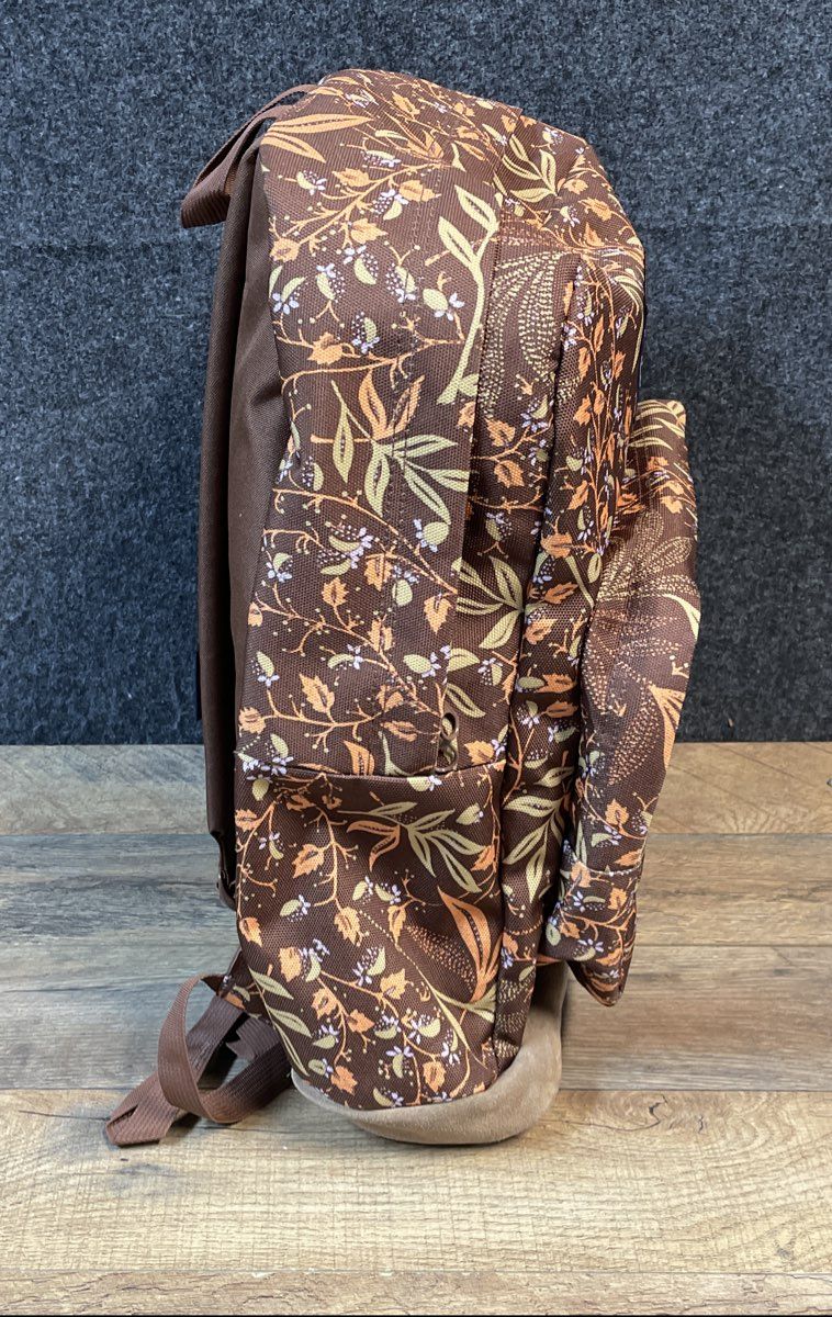 JanSport Brown Floral Botanical Suede Bottom Backpack School Daypack Bag