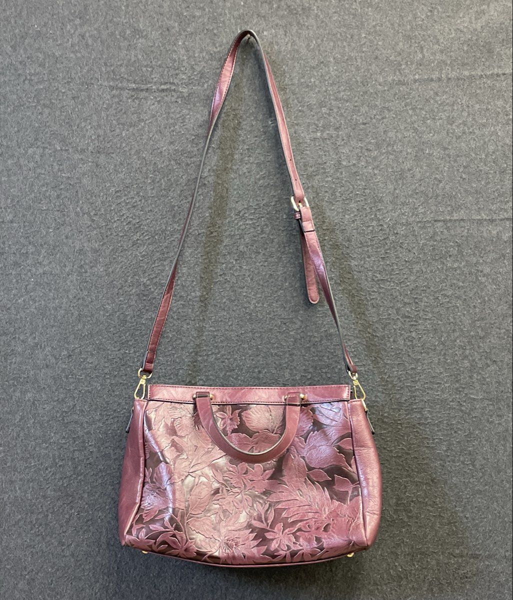 Mellow World Plum Floral Embossed Satchel Handbag Crossbody Bag