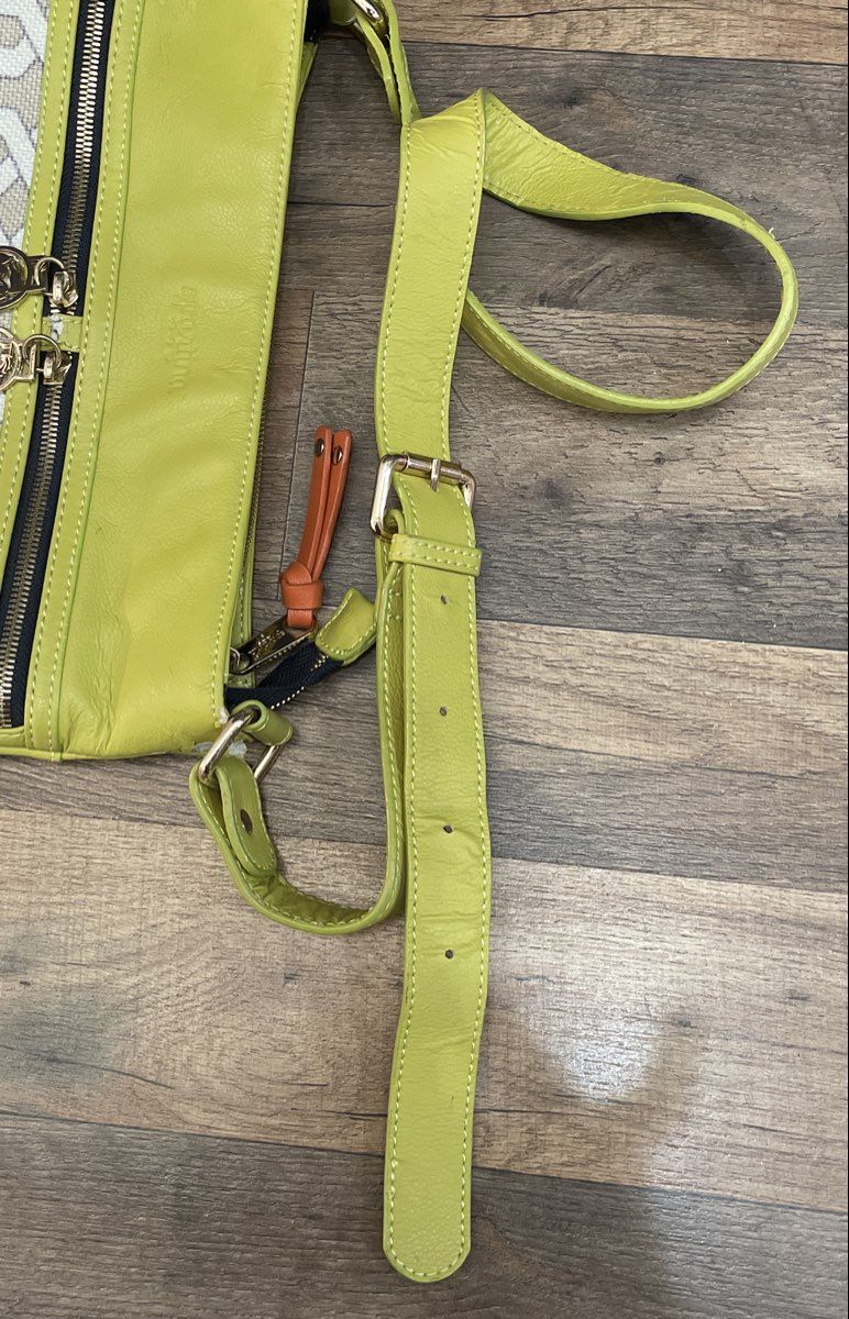 Spartina 449 Green Linen Leather Daufuskie Island Crossbody Bag Gold Hardware