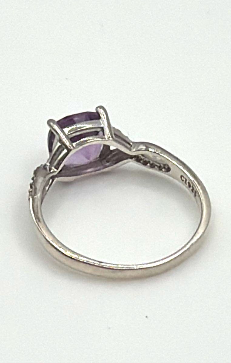 925 Sterling Silver Cushion-Cut Amethyst W/ CZ Accents Ring *Missing Stone* 2.5g