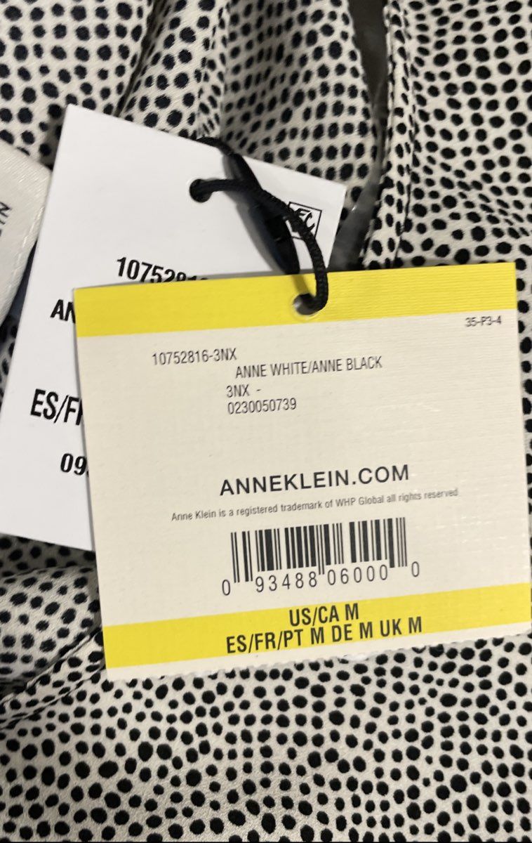 Anne Klein Women's White Black Dot Print Short Sleeve Shirt Blouse NWT Size M