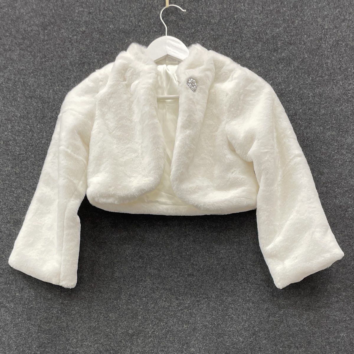 Gymboree Girls White Faux Fur Bolero Jacket Rhinestone Button Sz 12 NWT