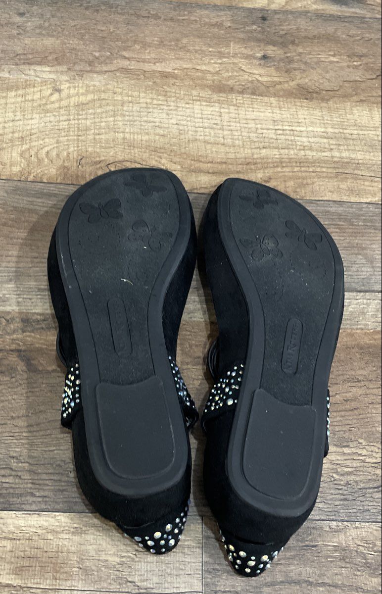 Kim Rogers Black Embellished Rhinestone Thong Slingback Sandals Size 6.5M