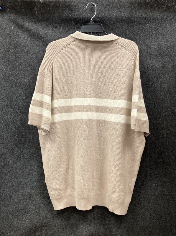 Banana Republic Men's Knit Sweater Polo Beige Stripe Johnny Collar XXL NWT