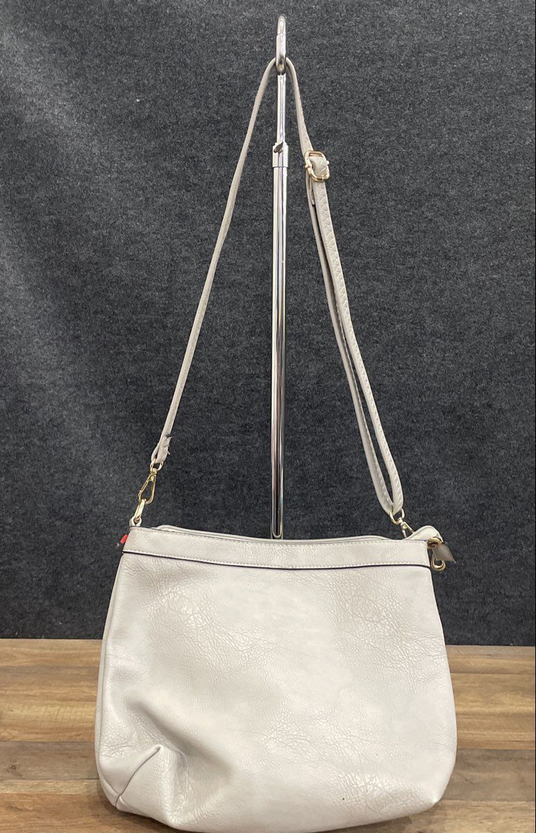 Grey Pebbled Faux Leather Crossbody Shoulder Bag Gold Hardware Large Tote