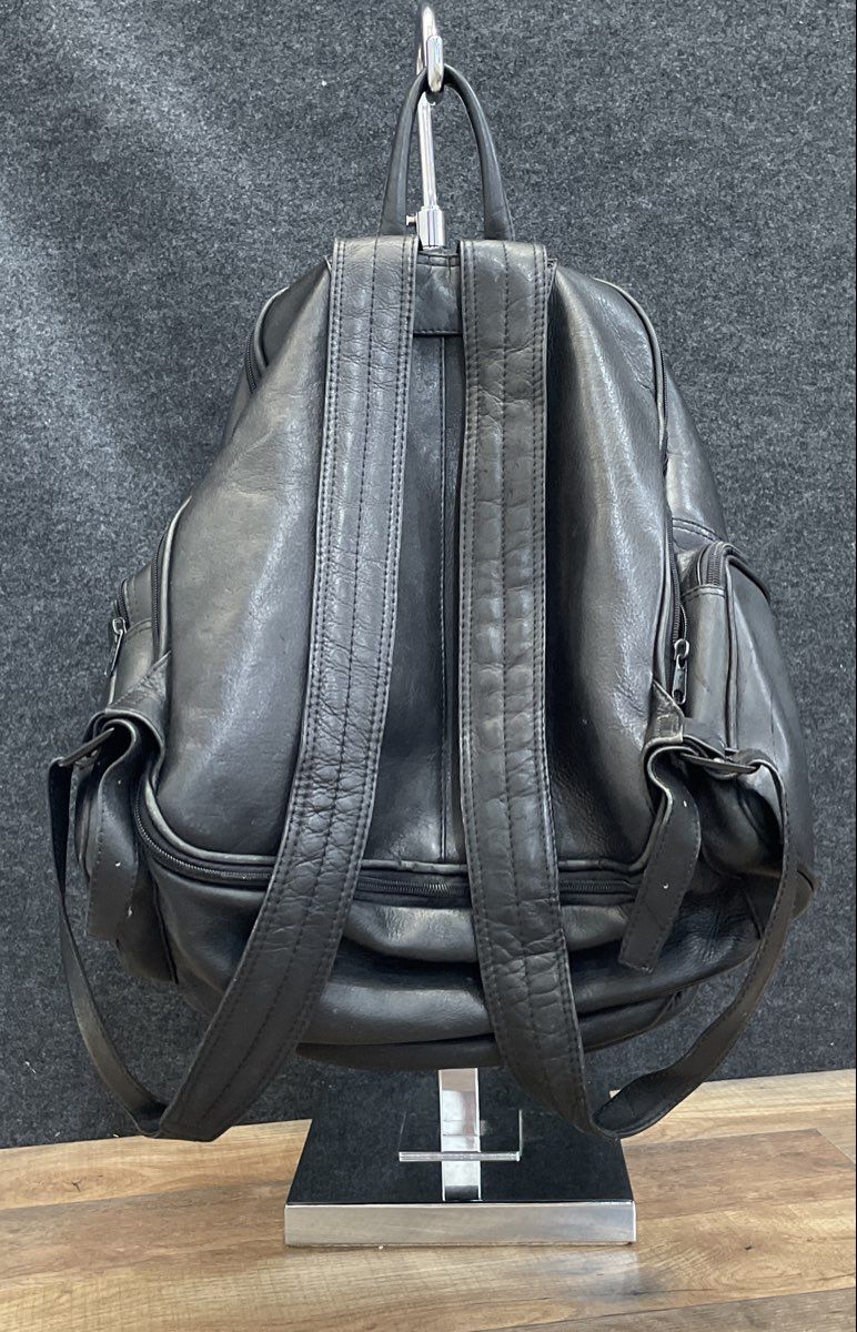 SOL Black Leather Multi-Pocket Travel Campus Backpack Bag
