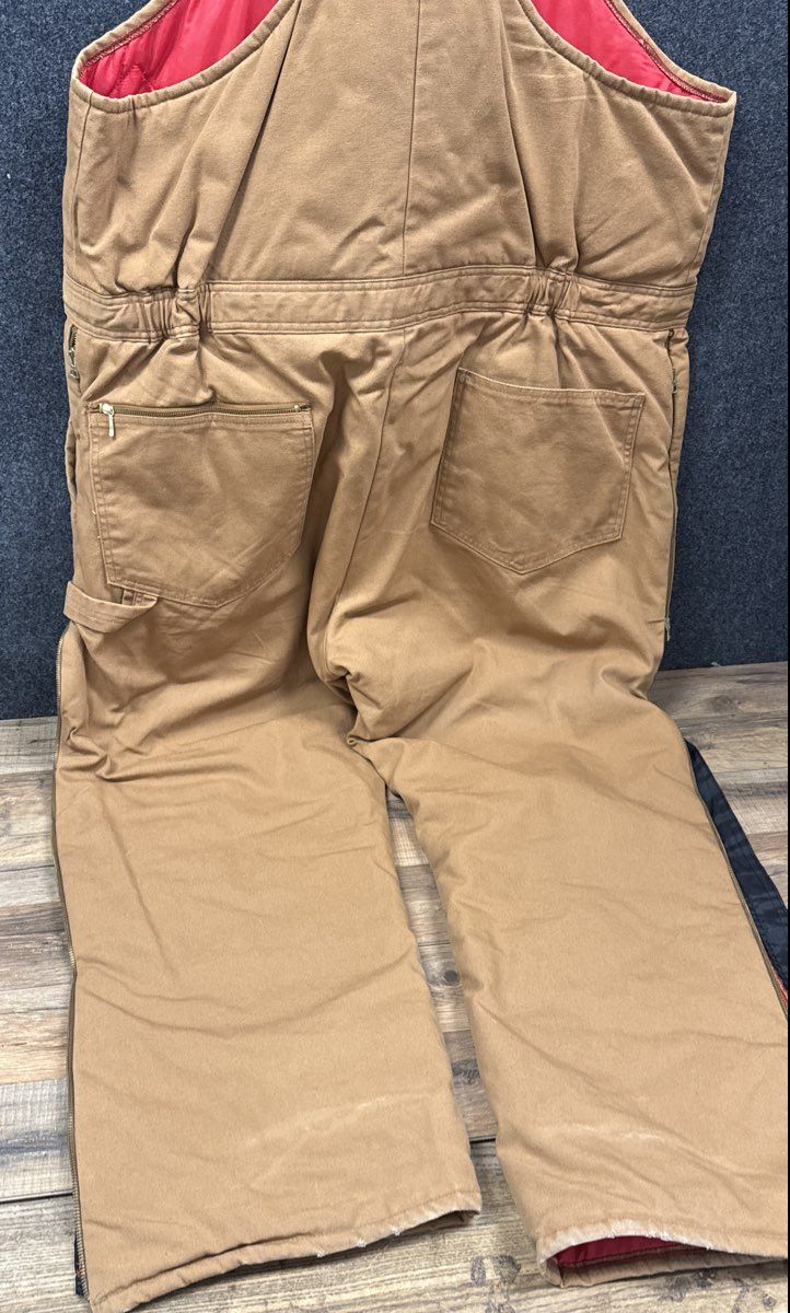 Walls Men's Brown Insulated Duck Bib Overalls Quilt Lined Leg Zips