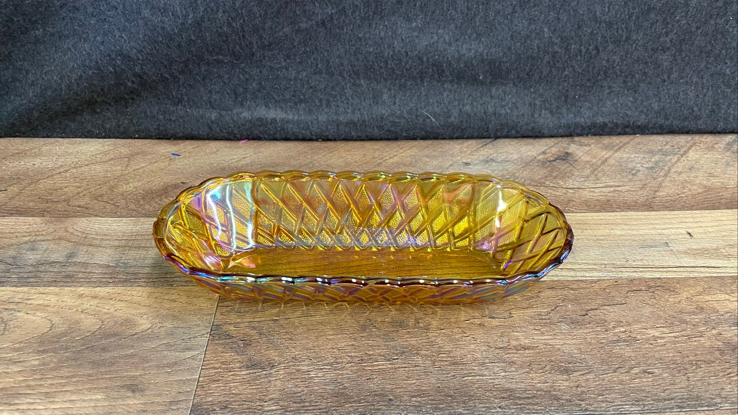 Vintage Style Amber Carnival Glass Dish