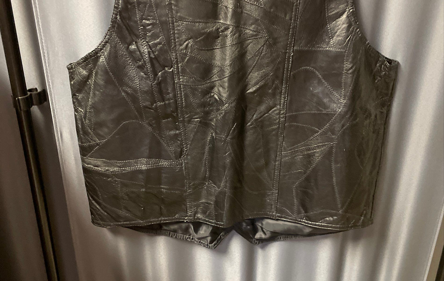 Vintage 90s Navarre Leather Men's Black Patchwork Stone Design Vest Sz 3XL