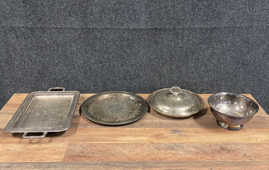 assorted Lot of Silver Plate Collectibles (Platter, Bowl)