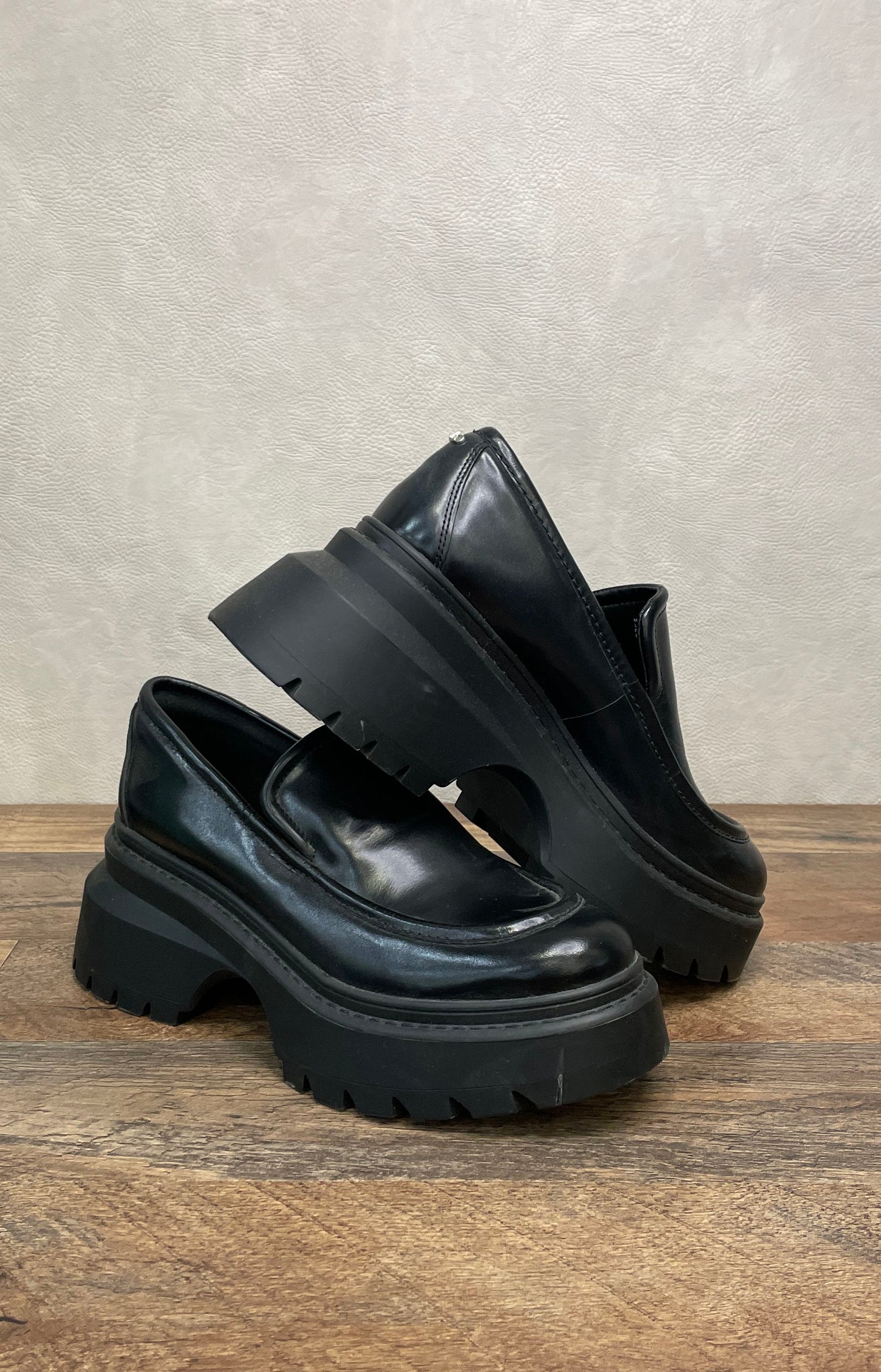 Michael Kors Black Leather Corey Platform Lug Sole Loafers Women's Size 8
