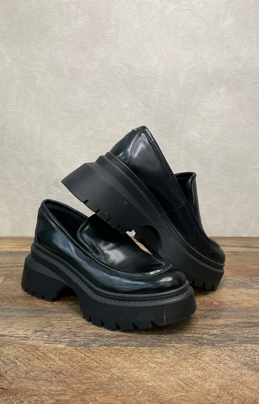 Michael Kors Black Leather Corey Platform Lug Sole Loafers Women's Size 8