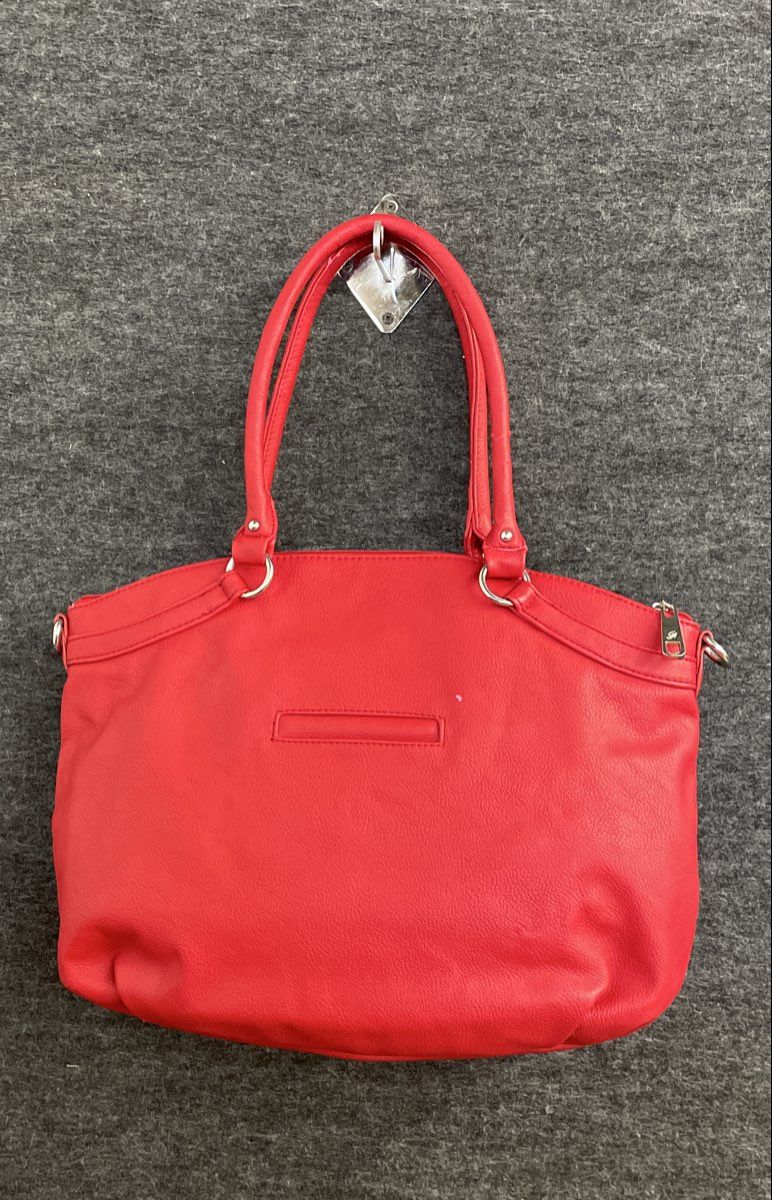 Grace Adele Red Pebbled Satchel Handbag with Studded Pouch & Wallet Set NWT