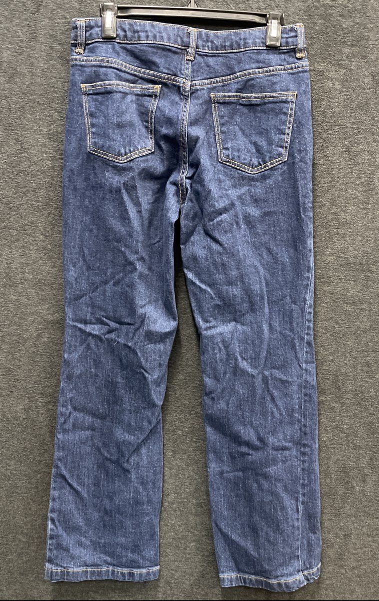 OAT New York Women's Blue Seam Front Cropped Straight Leg Jeans Sz 6/28