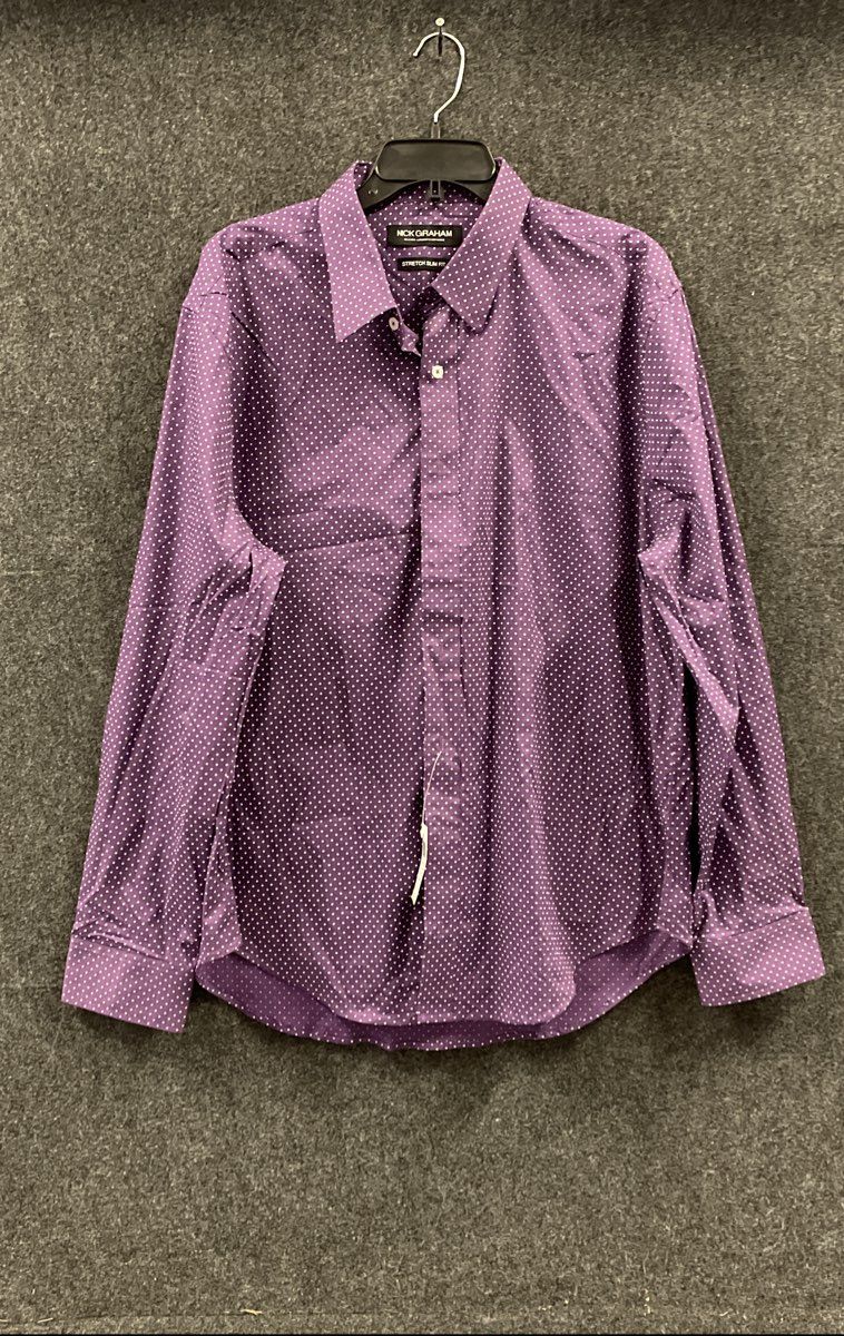Nick Graham Men's Purple Polka Dot Stretch Slim Fit Shirt NWT 18-18.5 36-37