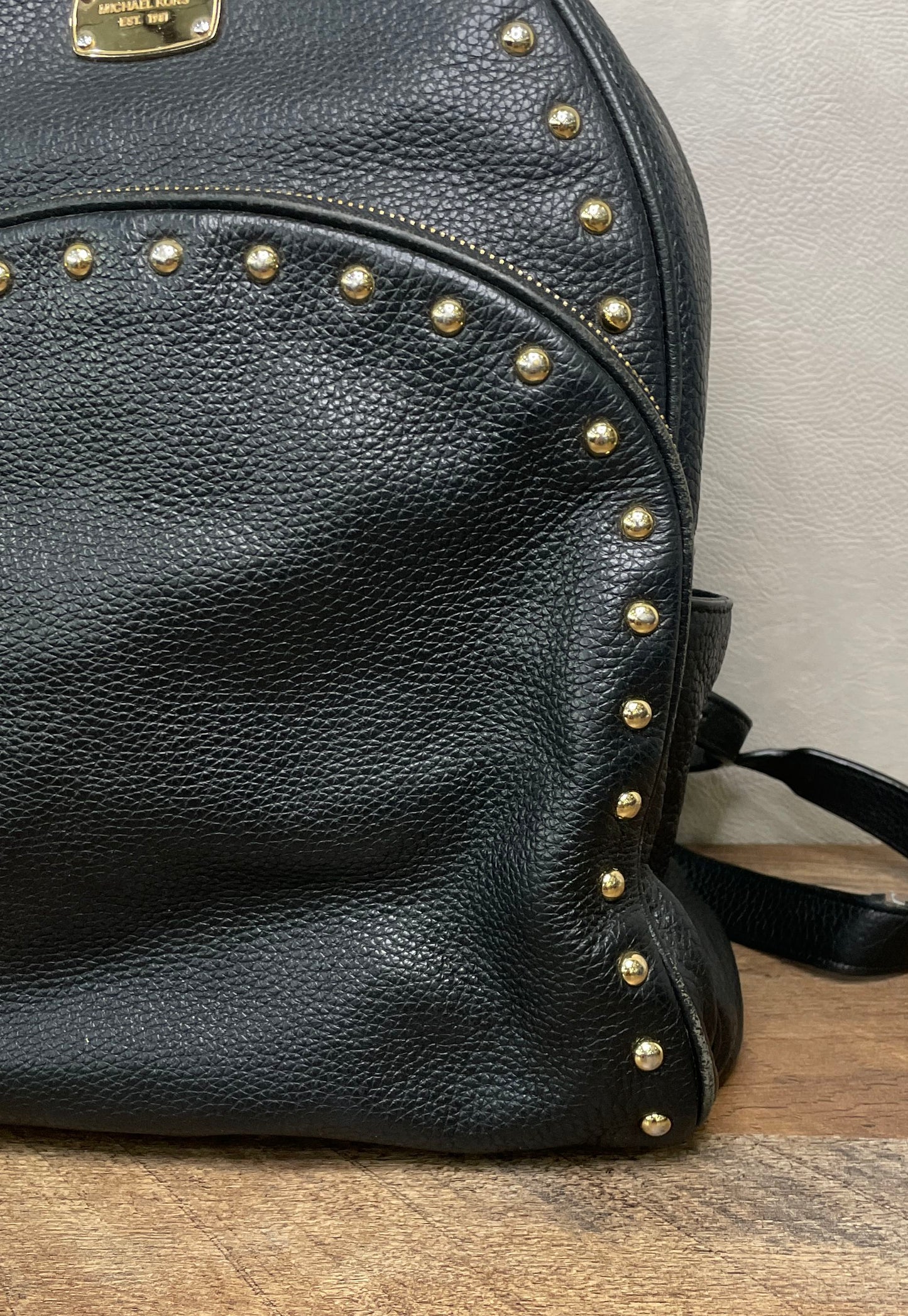 Michael Kors Black Pebbled Leather Studded Backpack Gold Hardware