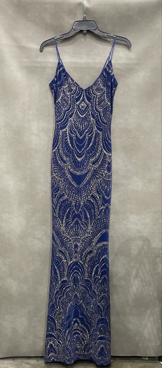Jump Apparel Women's Blue Sparkly Gown Dress Art Deco Glitter Y2K Sz 1/2