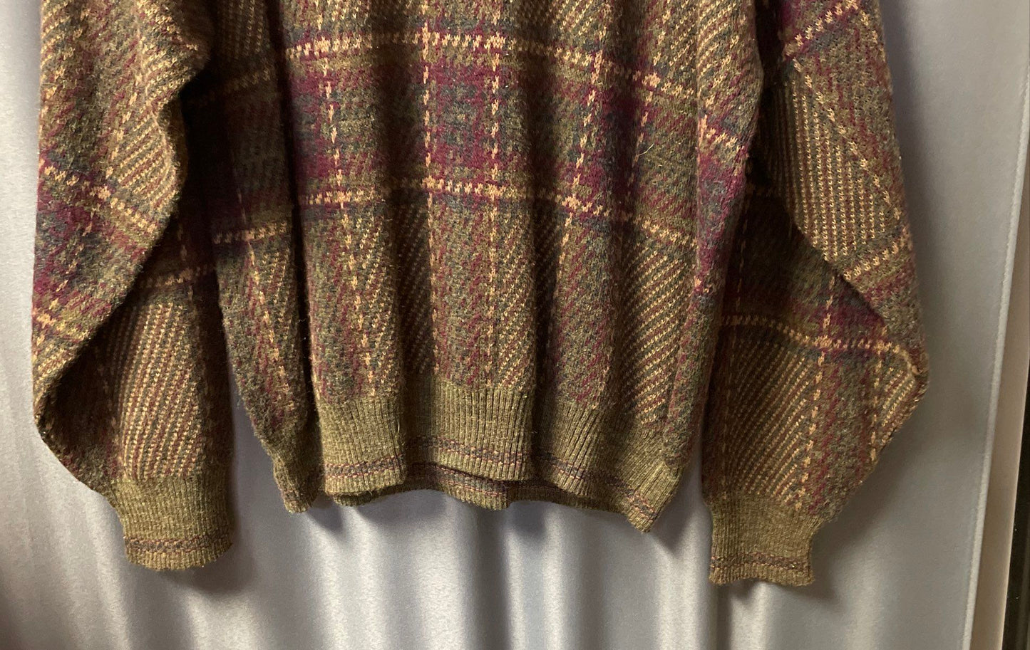 Vintage 90s John Ashford Men's Green Plaid Wool Blend Sweater Made Italy Sz L