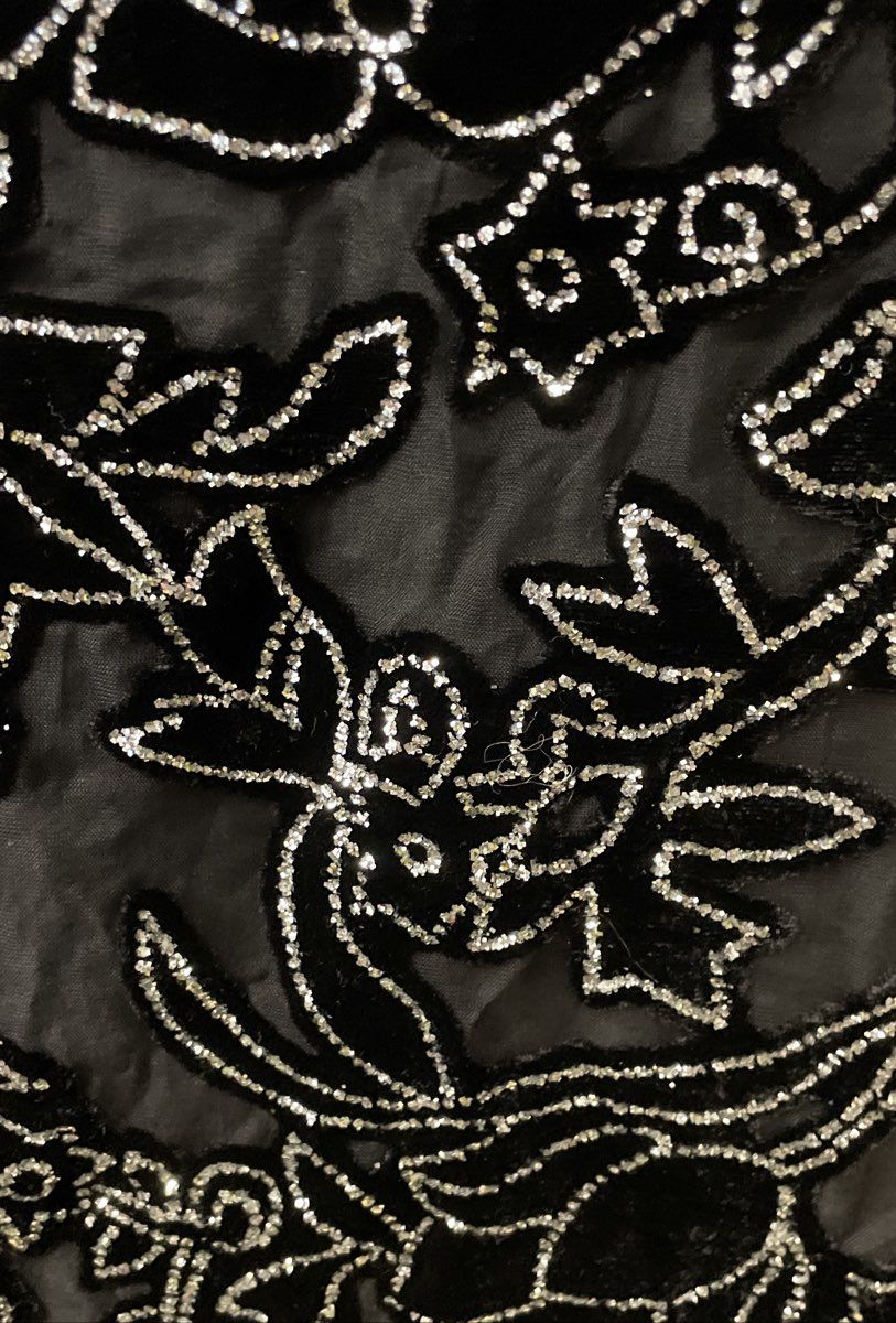 Vintage Y2K Dress Barn Women's Black Silver Silk Velvet Floral Wrap Shirt XL