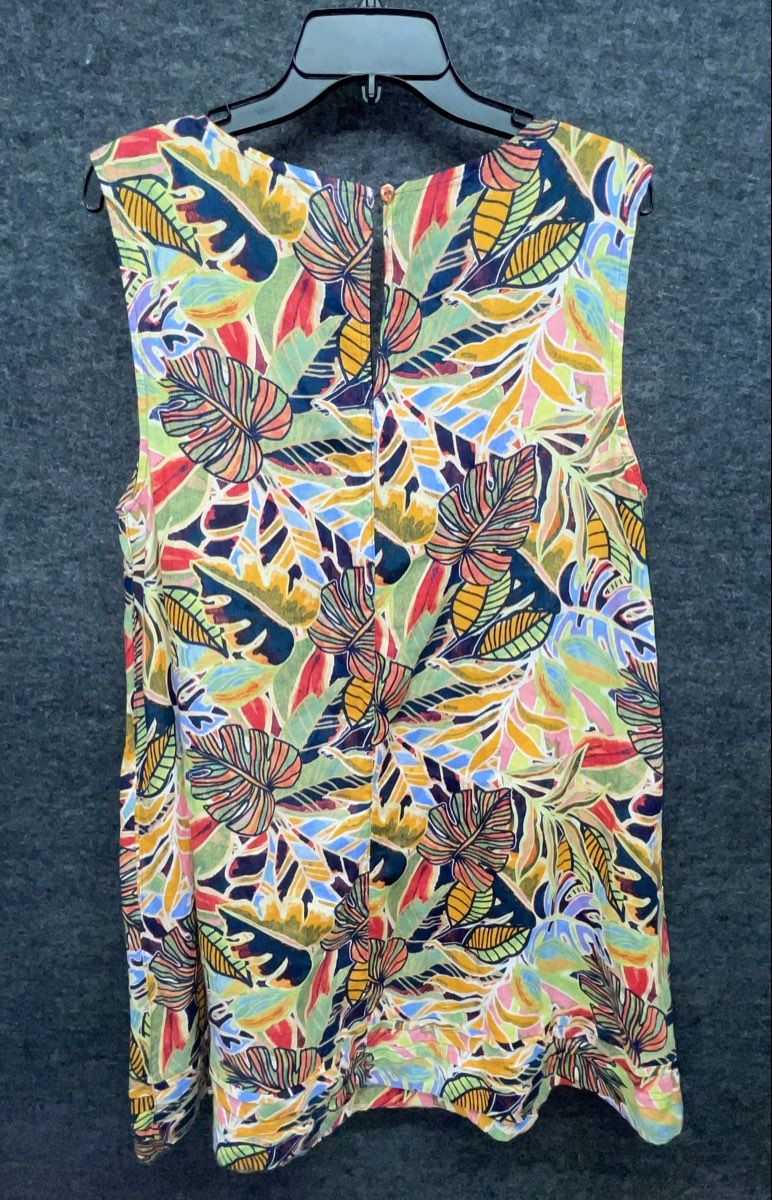 Sol Angeles Women's Tropical Palm Leaf Print Sleeveless V-Neck Shift Dress Sz 4