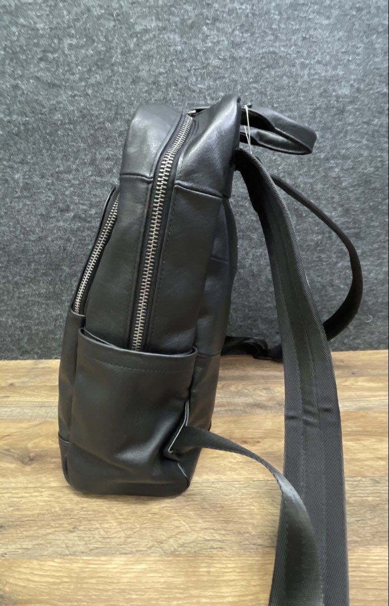 Black Leather Multi-Compartment Commuter Backpack Silver Hardware