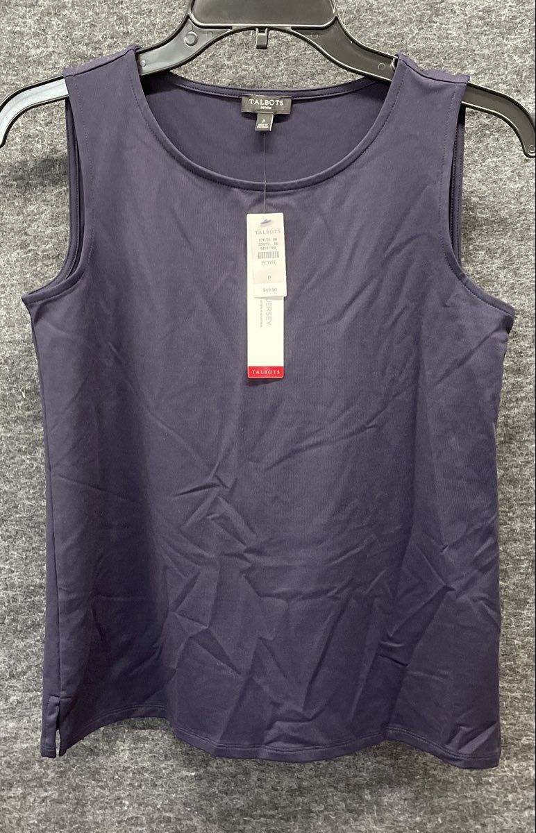 Talbots Women's Blue Jersey Tank Top Sleeveless Shell Petite Sz P NWT