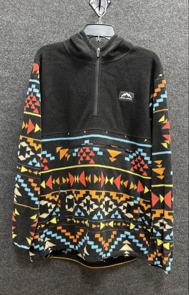 Massive Outdoor Men's Black Fleece Southwestern Aztec 1/4 Zip Hoodie Sz L