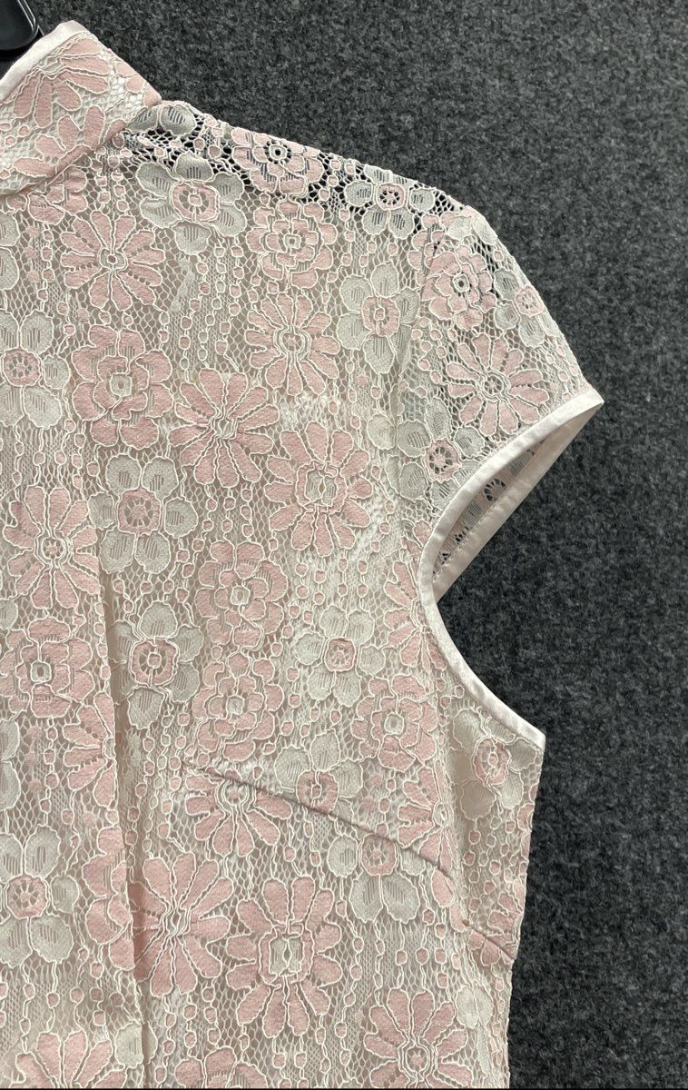 Jinxiuyuanqi Women's Pink Floral Lace Cheongsam Qipao Ruffle Dress NWT Sz 2XL