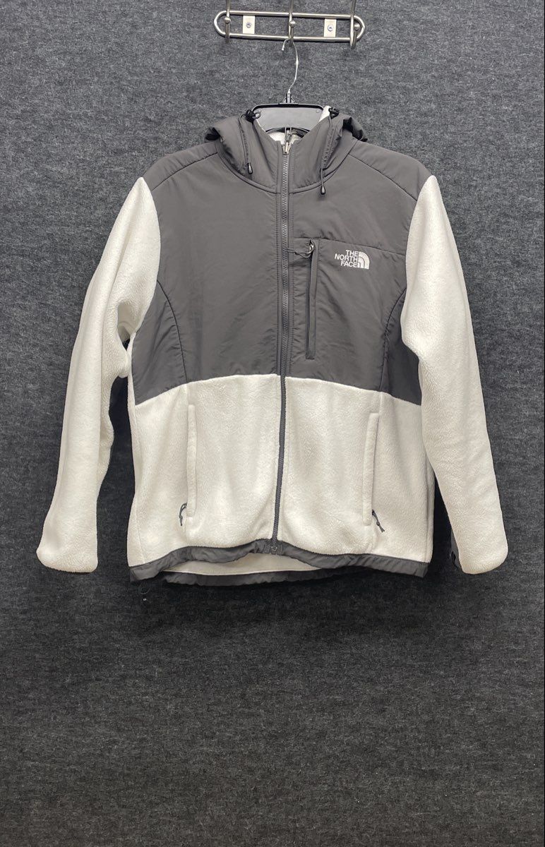 The North Face Women's White Gray Denali Hooded Fleece Jacket Sz L