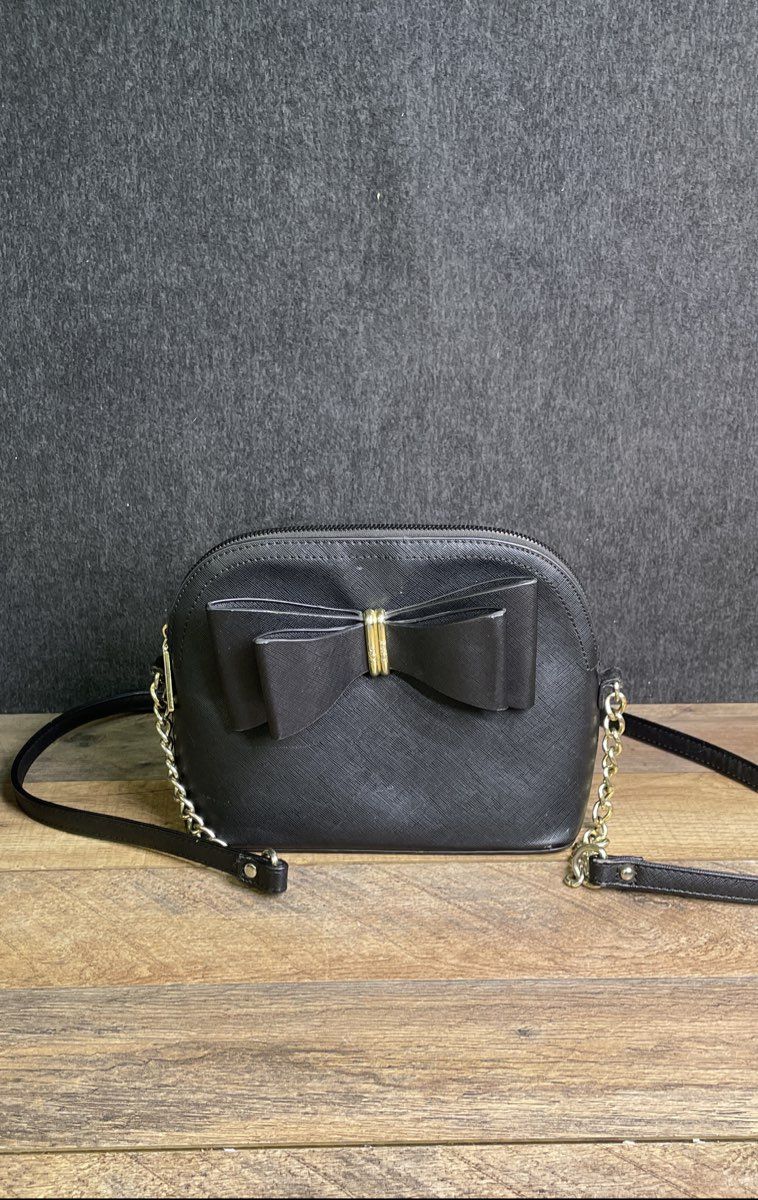 Betsey Johnson Black Saffiano Bow Crossbody Bag Gold Hardware