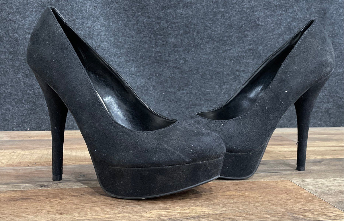 Brash Black Faux Suede Platform Stiletto High Heel Pumps Women's Size 8.5