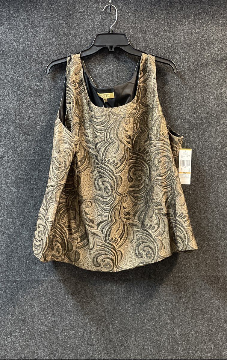 Kasper Women's Gold Black Metallic Paisley Jacquard Shell Top Sz 24W NWT