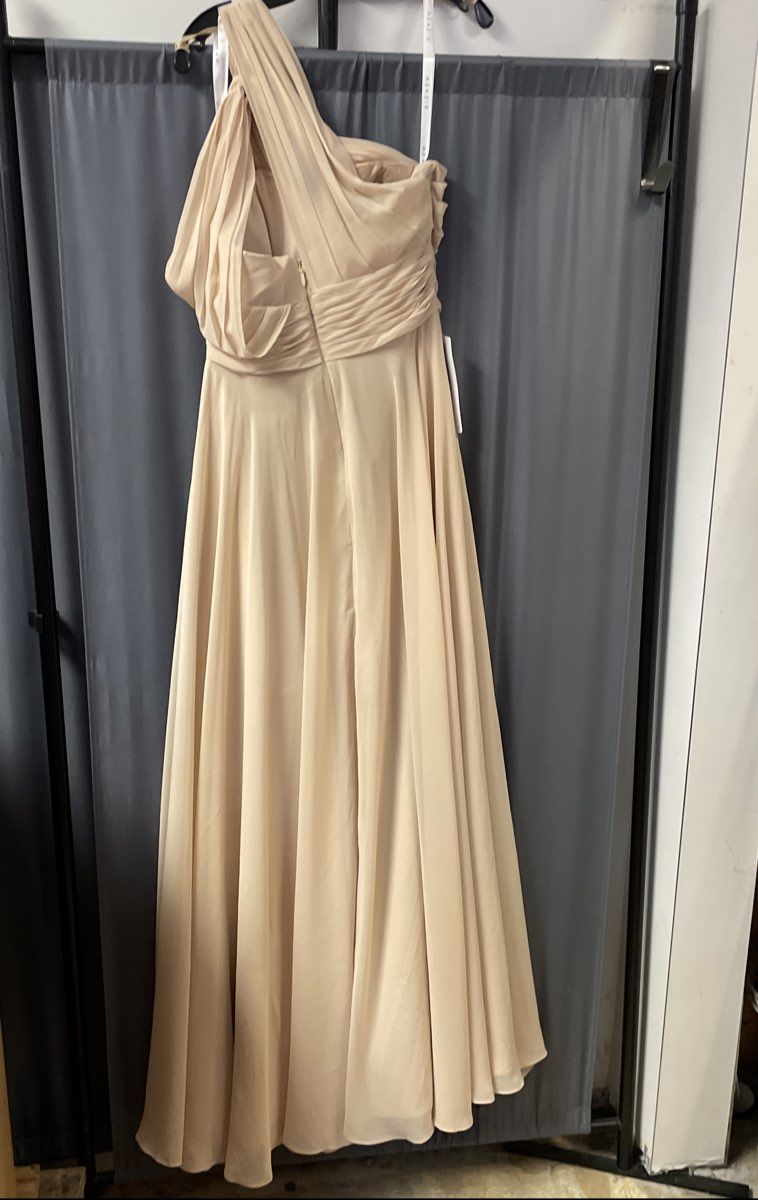 Azazie Women's Charlize Champagne One Shoulder Maxi Gown NWT Sz A8