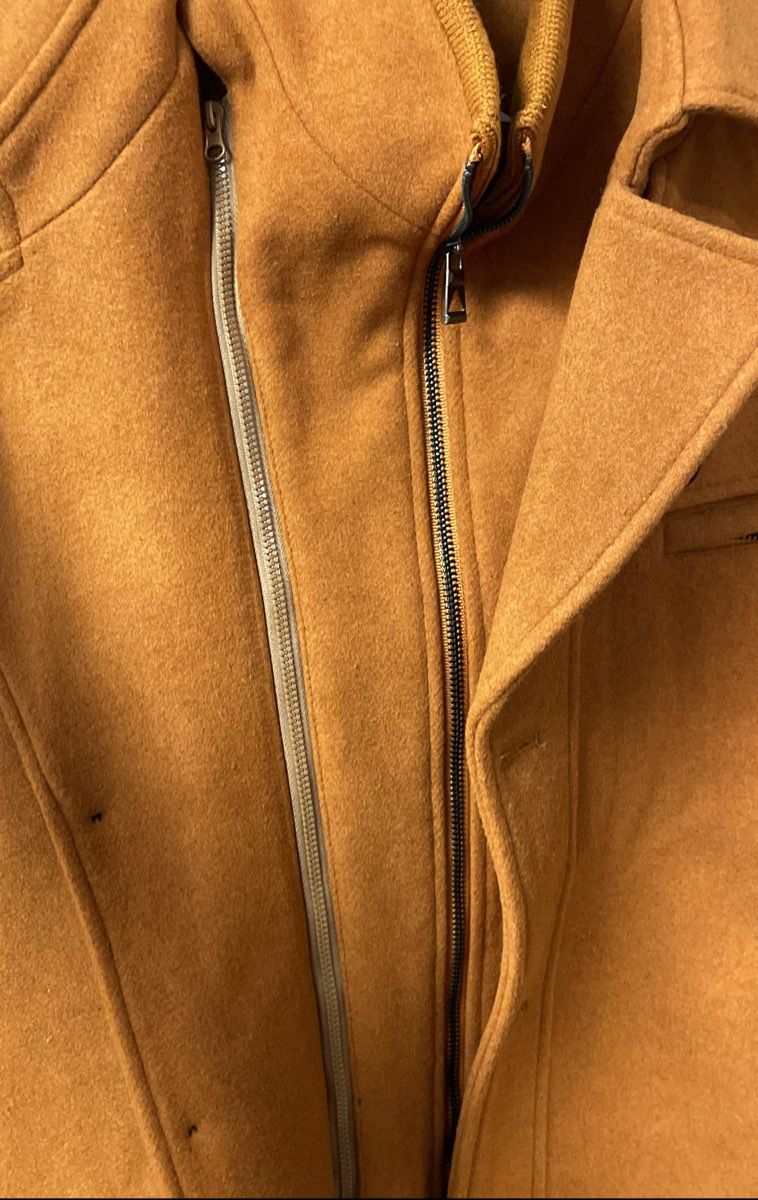 Men's Orange Wool Blend 2-in-1 Inner Bib Pea Coat Jacket Sz L