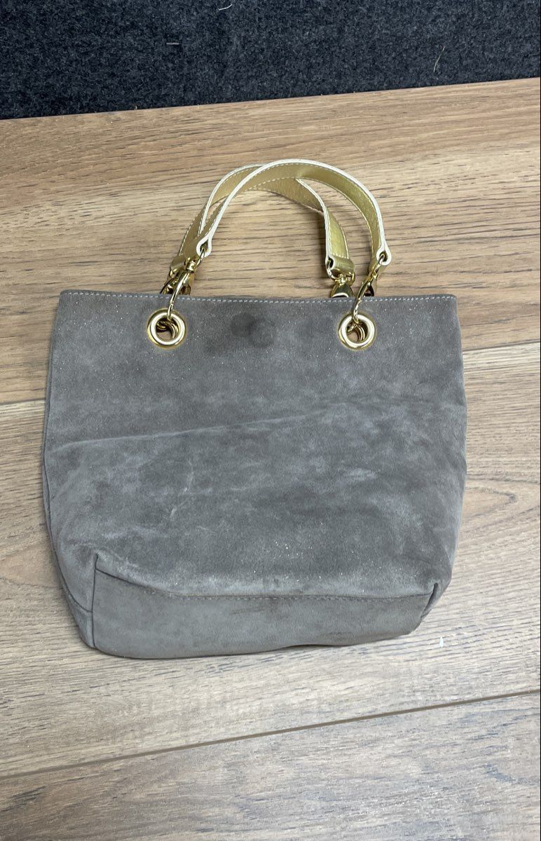 Maurizio Taiuti Grey Suede Leather Tote Handbag Made in Italy Gold Hardware