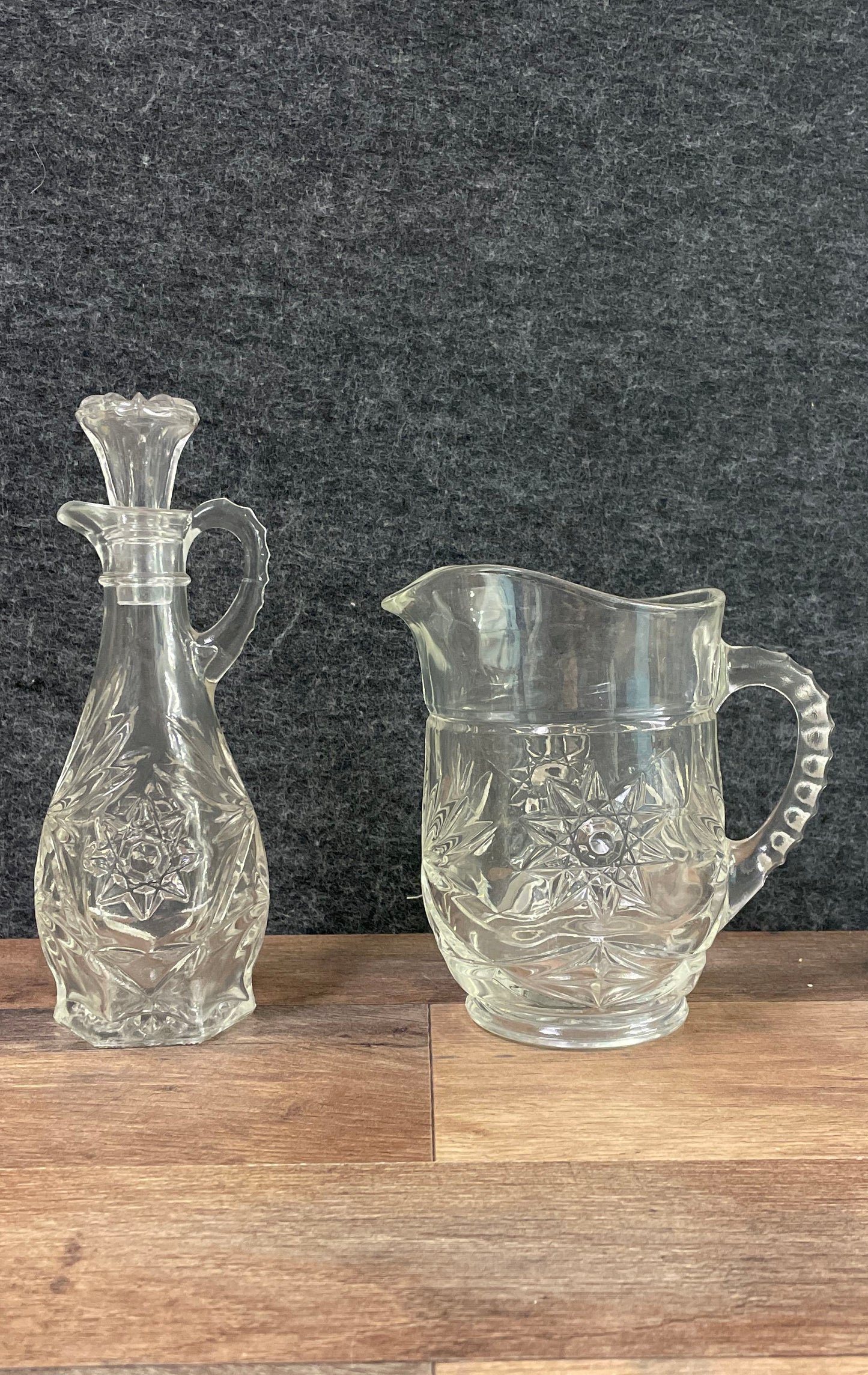 Vintage Imperial Glass Cape Cod Star of David Pitcher & Cruet Set of 2