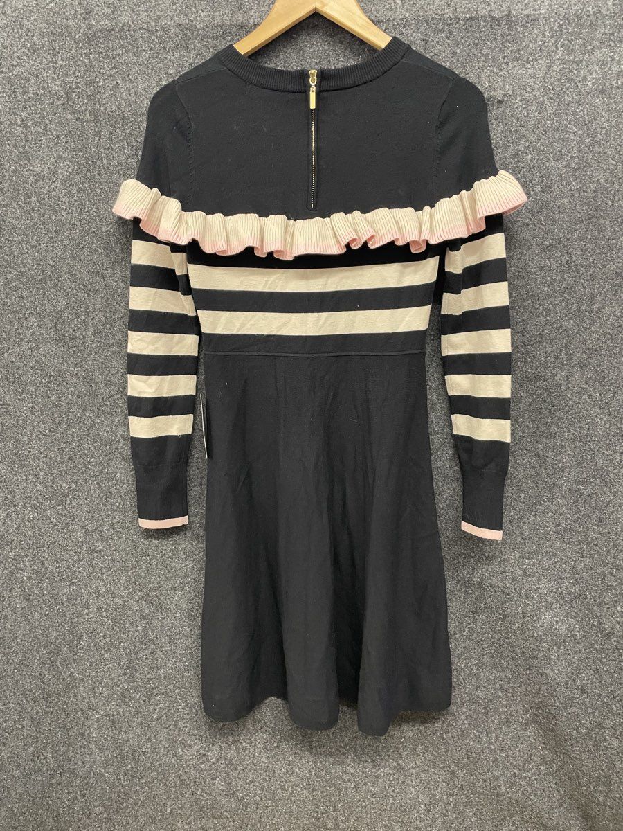 1901 Nordstrom Women's Ruffle Striped Knit Sweater Dress Black Pink NWT Sz SP