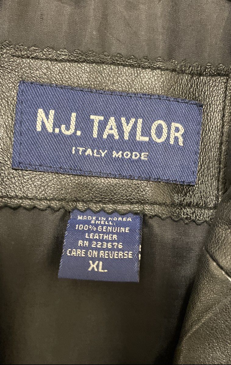N.J. Taylor Women's Black Leather Mid-Length Button Front Car Coat Jacket Sz XL