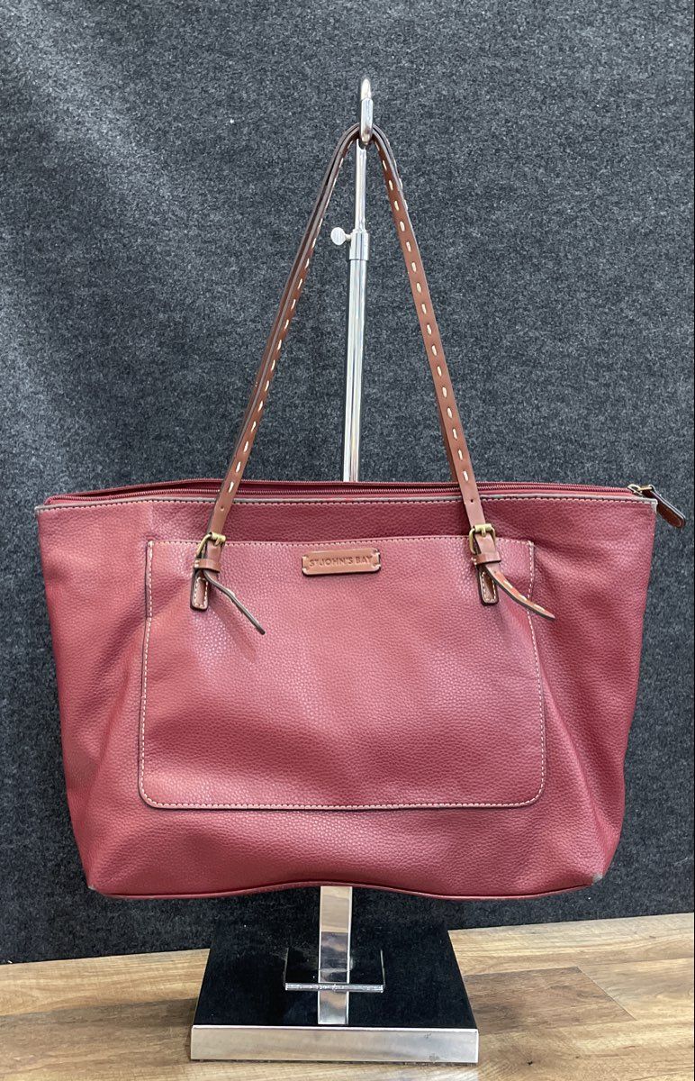 St. John's Bay Maroon Pebbled Leather Tote Bag Large Shoulder Bag Brown Straps
